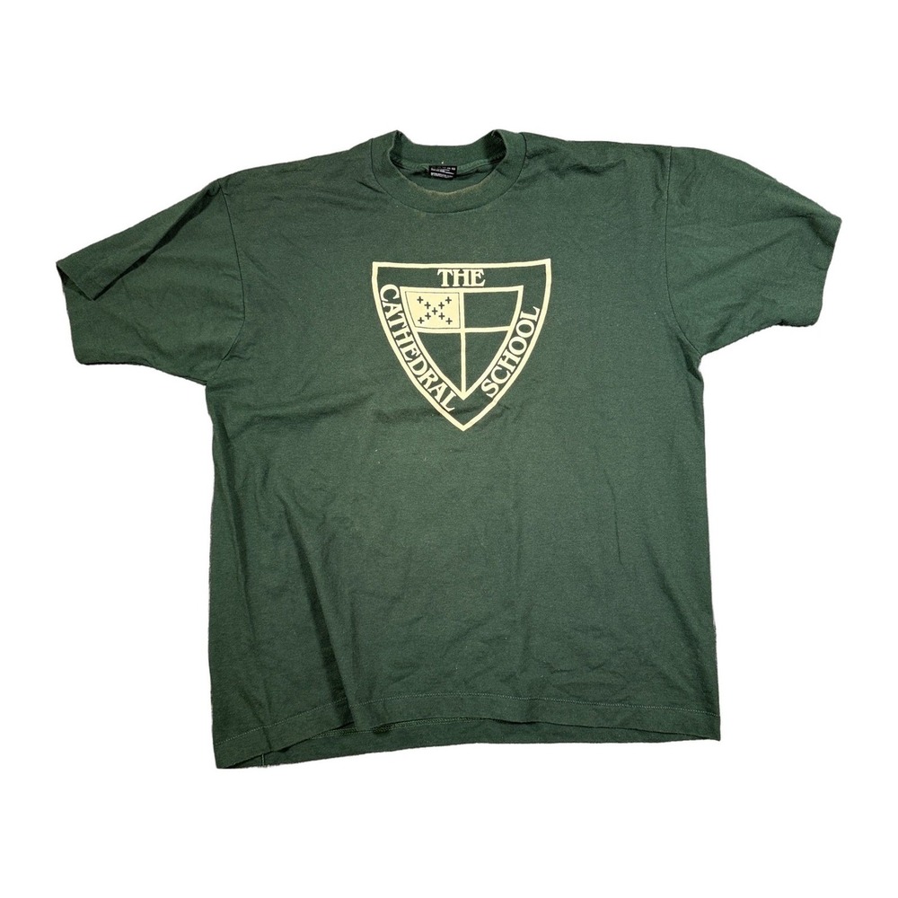 Vintage Fruit of the Loom‎ Best The Cathedral School T-Shirt XL Green USA Made